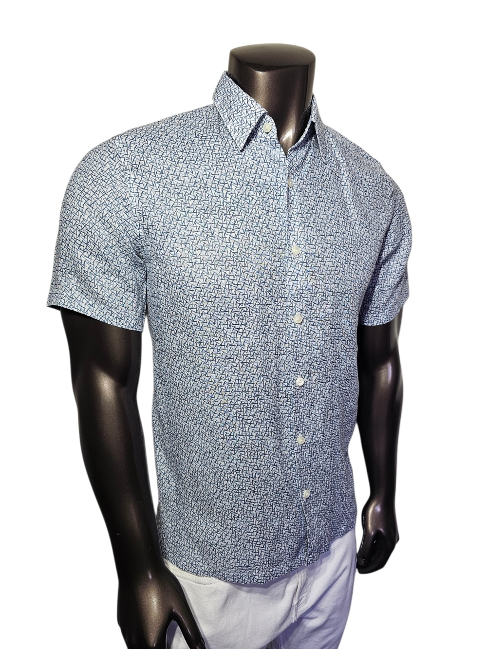 Theory Men's Short-Sleeve Button-Down Shirt - Light Blue Micro Pattern